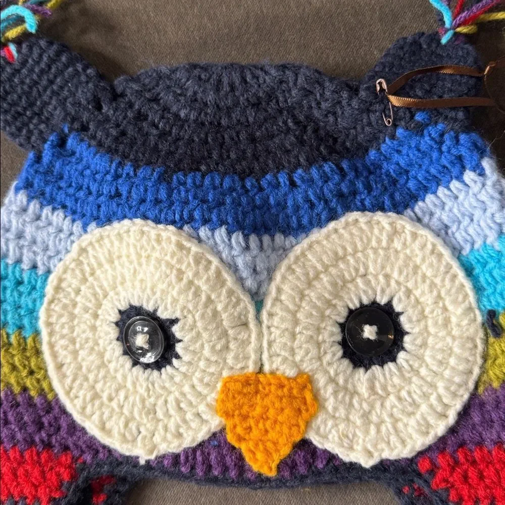 Daisy Baby Unisex Kids Colorful Owl Beanie Crocheted Photography 2-8 years NWT